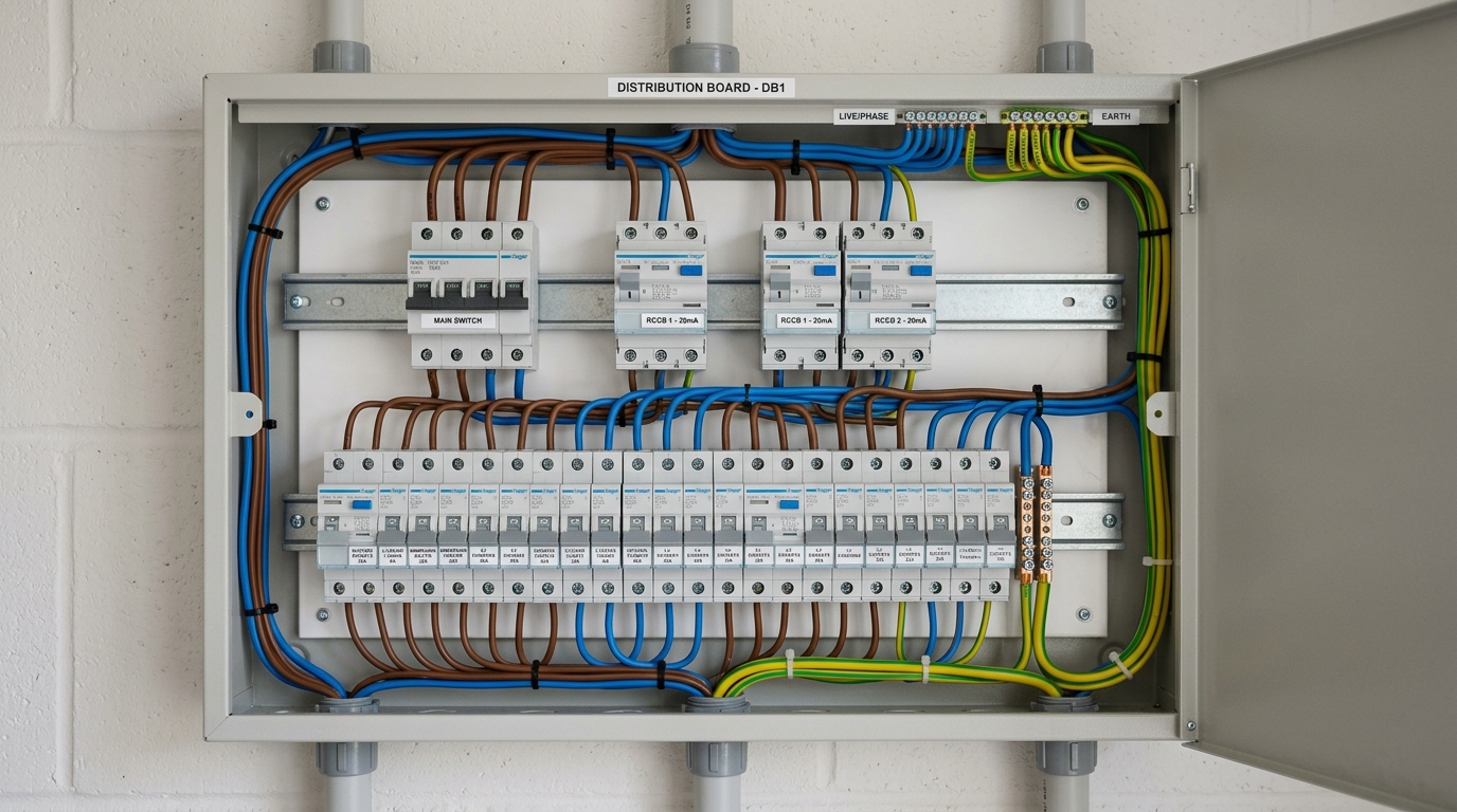 Distribution Board DB Panel Showing Independent AC and DC Surge Protection Devices