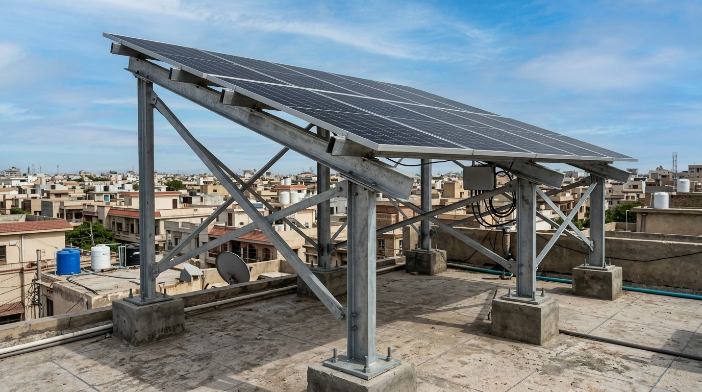 Grounding Conductors Secured to Galvanized Steel Solar Mounting Columns