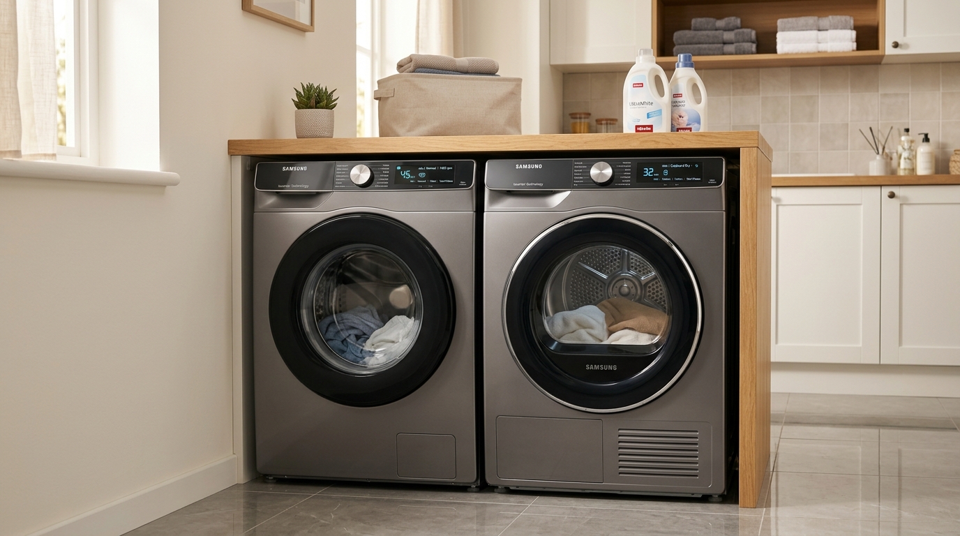 Automatic Inverter Washing Machine and Clothes Dryer Side by Side