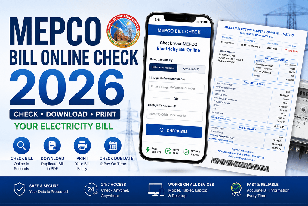 MEPCO Bill Online Check 2026