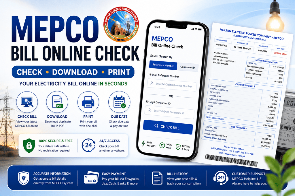 MEPCO Bill Online Check 2026