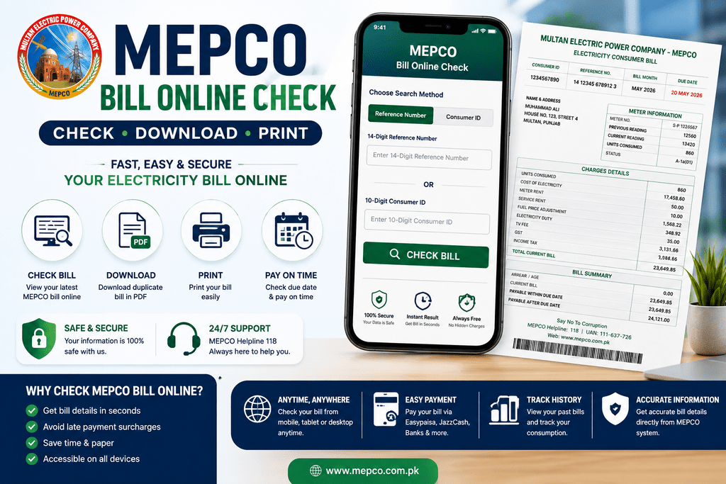 MEPCO Bill Online Check 2026