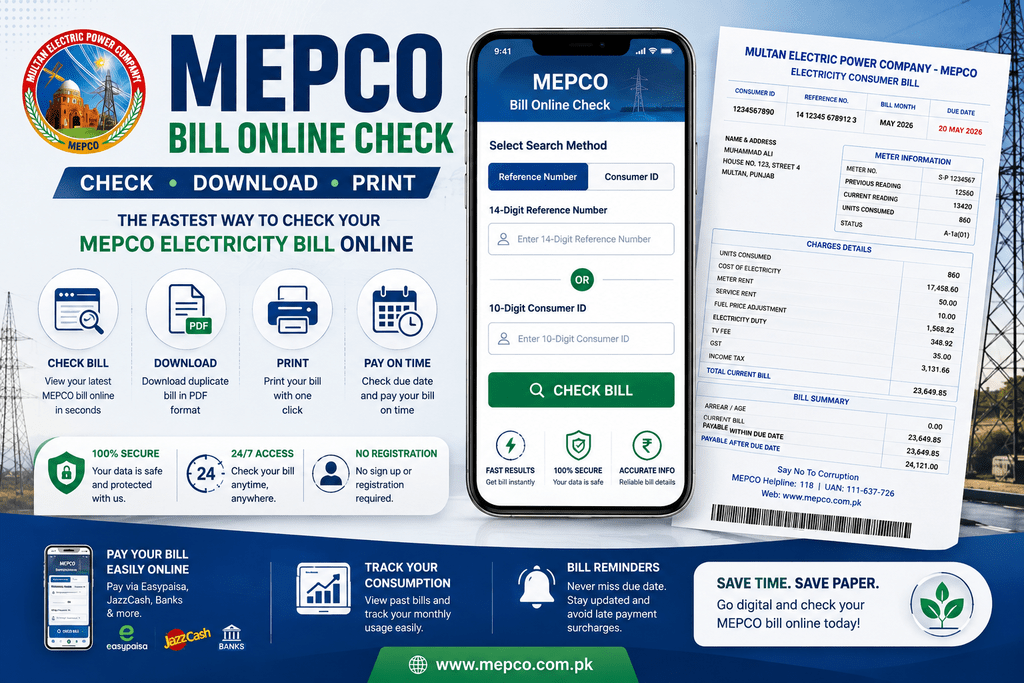 MEPCO Bill Online Check 2026