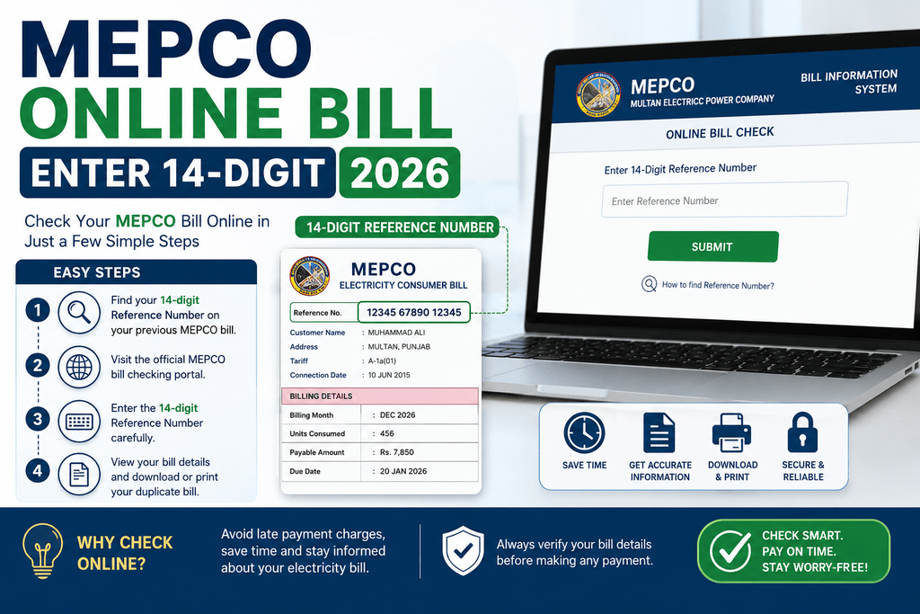 MEPCO Online Bill Enter 14-Digit 2026